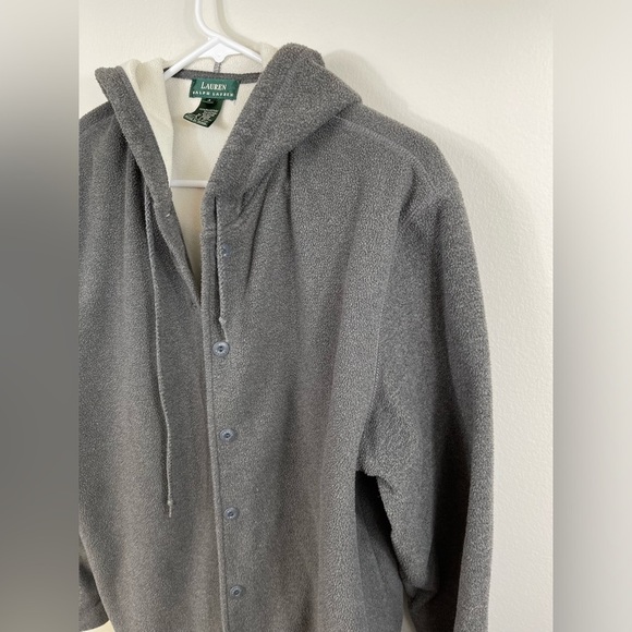 Gray Hooded Jacket Fleece Button Closure Women by Lauren Ralph Lauren Size L - Picture 3 of 15